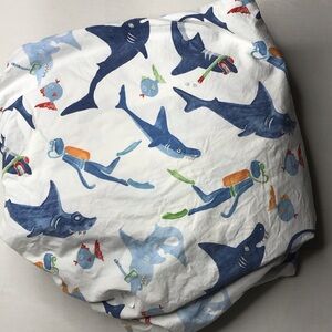 Pottery Barn Kids Diver Ocean Shark Print Kids Full Fitted Sheet